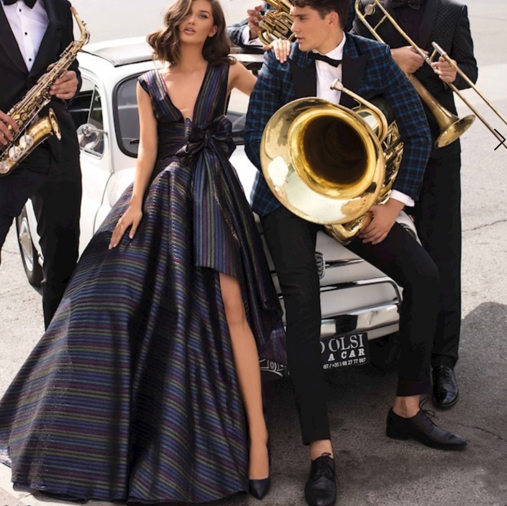 Tarik Ediz bow belted dress gown 36 4